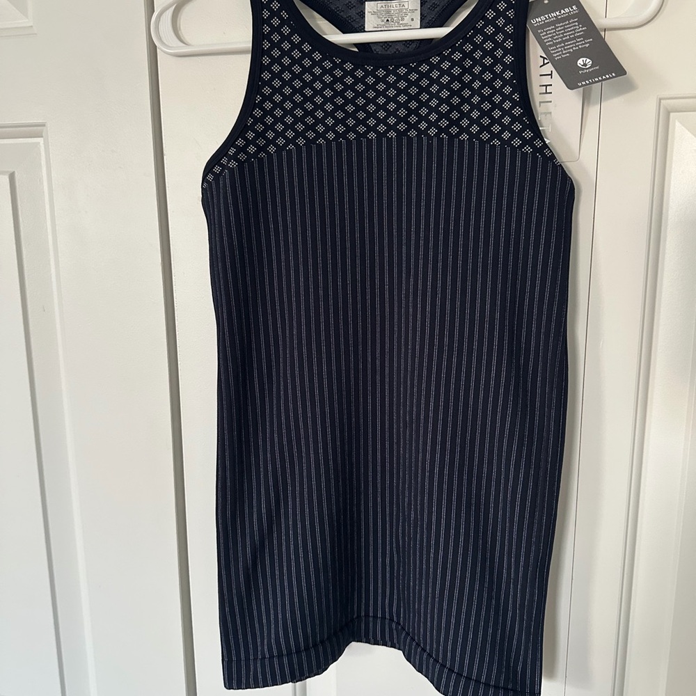 Athleta Navy Tank with Geometric Mesh